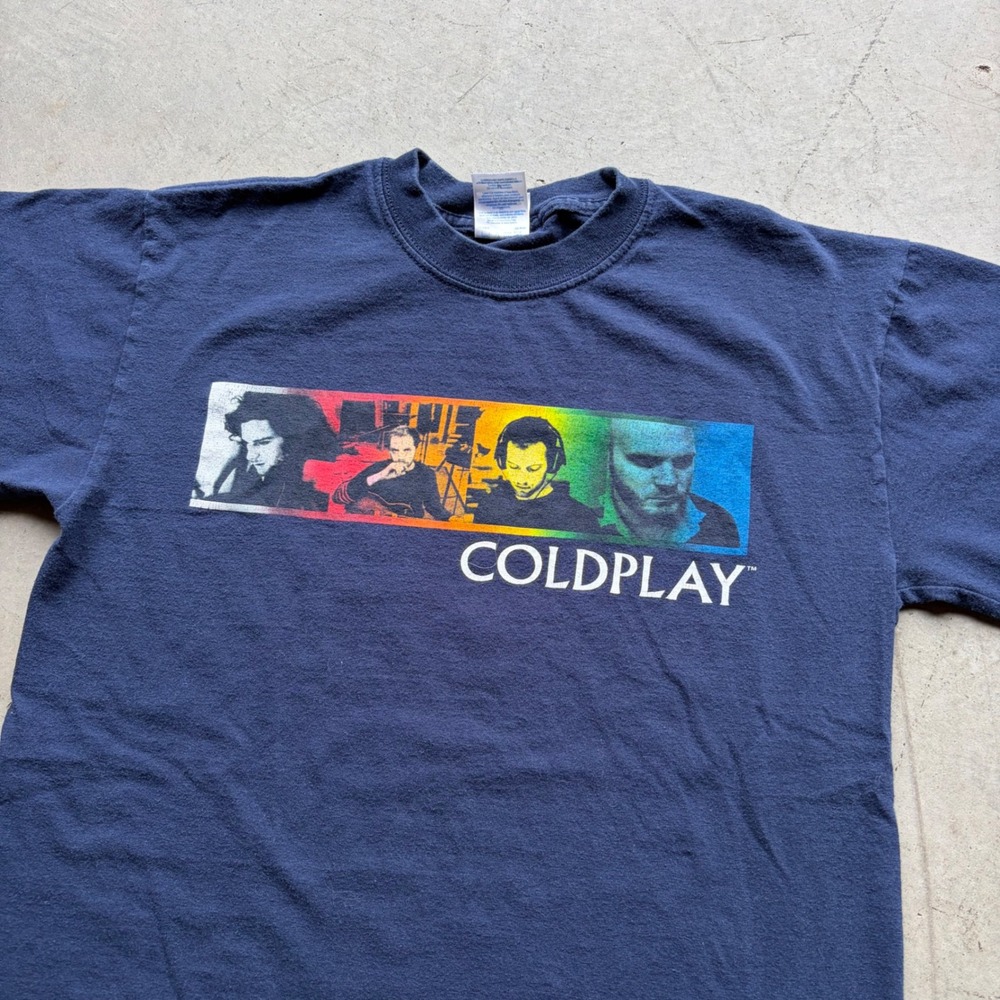 Vintage 2005 Coldplay Twisted Logic Tour T-Shirt Navy Blue Mens Medium